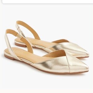 J. Crew Metallic Slingback Pointed Toe Flats in Gold Lizard Size 10